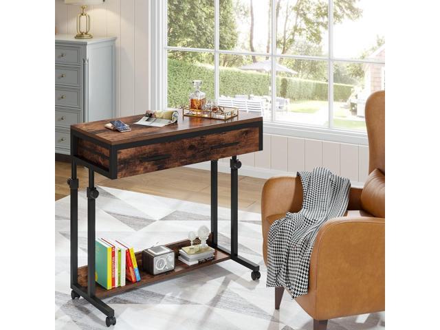 Tribesigns Portable Desk with Drawers, Mobile Laptop Desk with Wheels, Sofa Side Table Small Portable Standing Rolling Table for Home Office