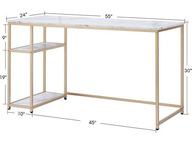 ivinta Computer Desk, Home Office Desk with Storage Shelves for Living Room, Bedroom, Office, Whale-ML55 (White and Gold, 55')