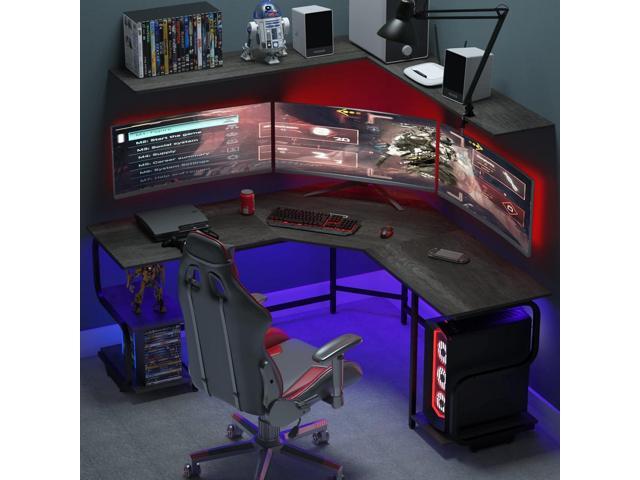 Teraves Modern L Shaped Desk with Shelves,64.84' Gaming Computer Desk for Home Office,Corner Desk with Desktop (Black Oak+Black Frame, Large+4 Tier...