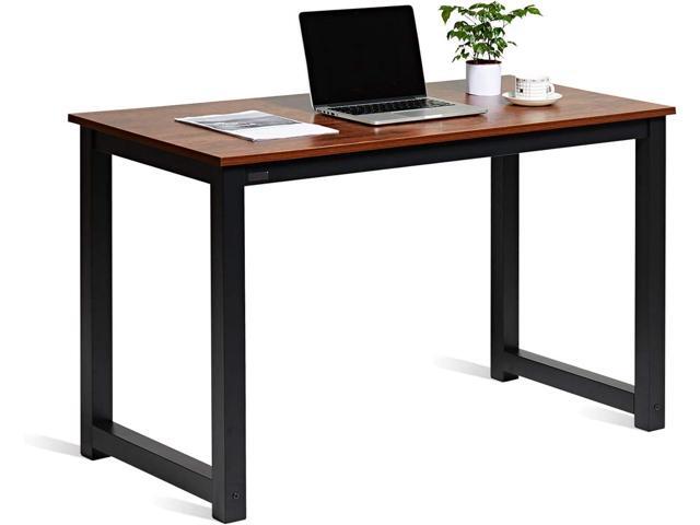 Decoholic 47 Inch Computer Desk, Home & Office PC Laptop Study Writing Table Workstation with Leg Bars, Modern Simple Industrial Style, Rustic Brown