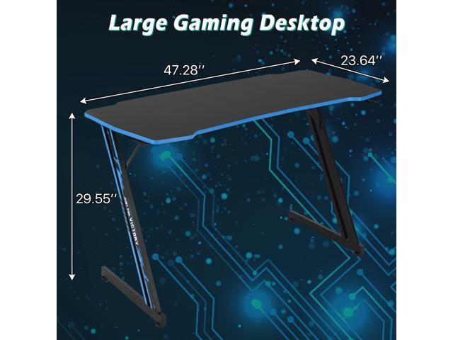 Dkelincs 47 inch Gaming Desk Z-Shaped Computer Desk PC Computer Table Home Office Desk Ergonomic Gamer Workstation with Headphone Hook, Blue