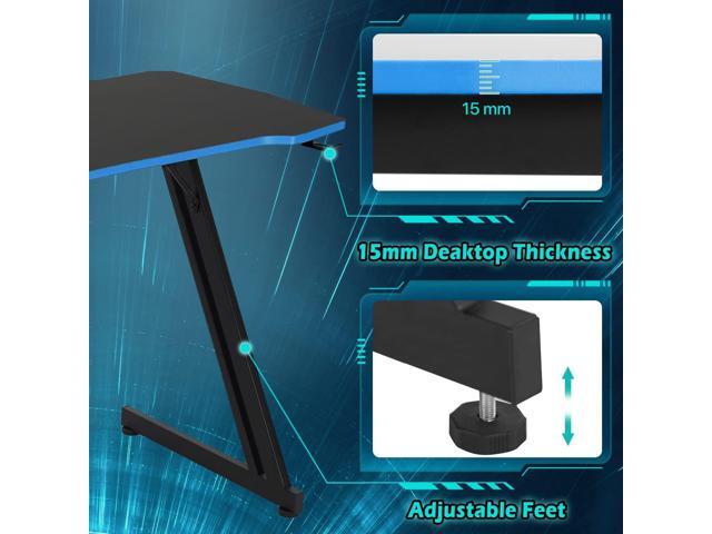 Dkelincs 47 inch Gaming Desk Z-Shaped Computer Desk PC Computer Table Home Office Desk Ergonomic Gamer Workstation with Headphone Hook, Blue