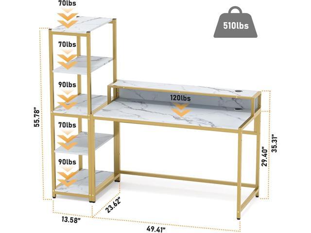 Teraves Computer Desk with 5 Tier Shelves,Reversible Writing Desk with Storage 49 Inch Study Table for Home Office Independent Bookcase and Desk...