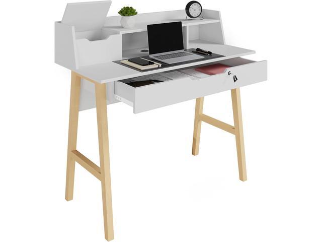 Modern Designs by Crafts and Comfort Roma Elegant Writing Desk - with Storage, Cable Holes & Drawers - Great for use as Workstation and Writing for...