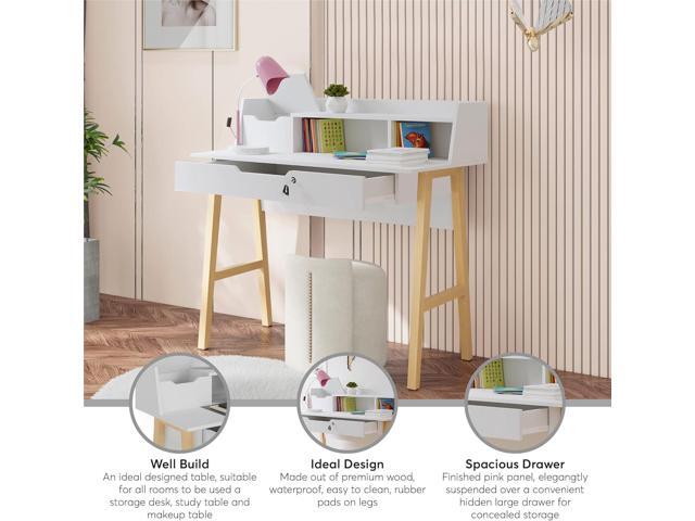 Modern Designs by Crafts and Comfort Roma Elegant Writing Desk - with Storage, Cable Holes & Drawers - Great for use as Workstation and Writing for...