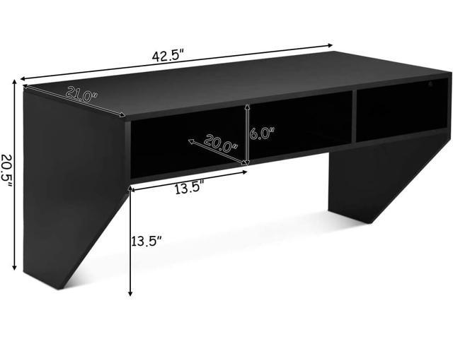 Giantex Wall Mounted Desk Floating Computer Desk, Writing Study Table W/3 Storage Shelves, Laptop PC Table for Living Room, Bedroom, Office (Black)