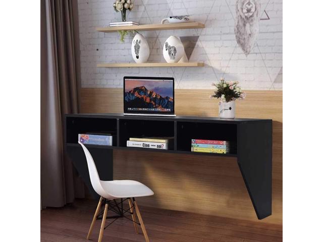 Giantex Wall Mounted Desk Floating Computer Desk, Writing Study Table W/3 Storage Shelves, Laptop PC Table for Living Room, Bedroom, Office (Black)