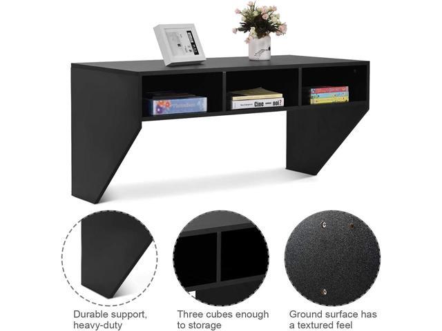 Giantex Wall Mounted Desk Floating Computer Desk, Writing Study Table W/3 Storage Shelves, Laptop PC Table for Living Room, Bedroom, Office (Black)