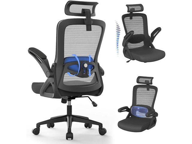Office Chair, Ergonomic Desk Chair with 4D Pillow Lumbar Support Height & Depth Adjustment, Adjustable Headrest & Armrest, Comfy Waterfall Cushion,...