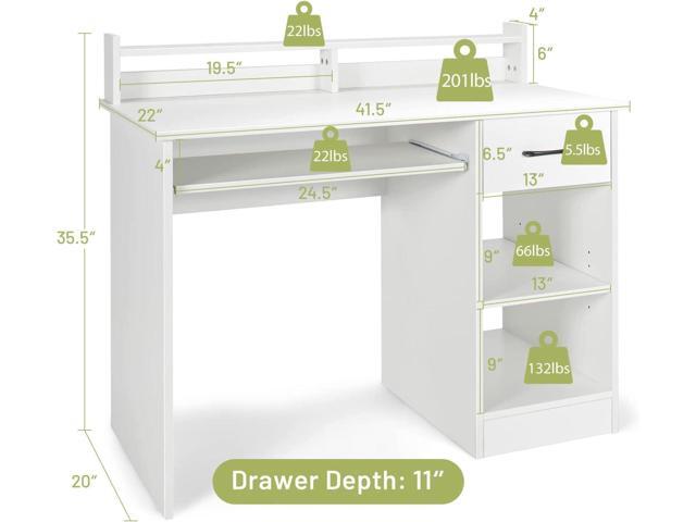 Tangkula White Computer Desk with Keyboard Tray & Drawer, Home Office Wooden PC Laptop Desk, Modern Wood Study Writing Desk with Storage Shelves &...