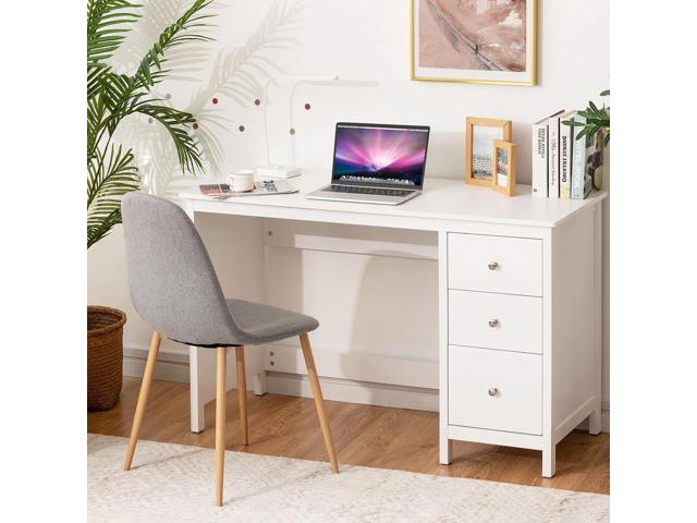 Tangkula White Desk with Drawers, Modern Home Office Computer Desk with Storage Drawers & Spacious Desktop, Compact Writing Study Desk Laptop Desk...