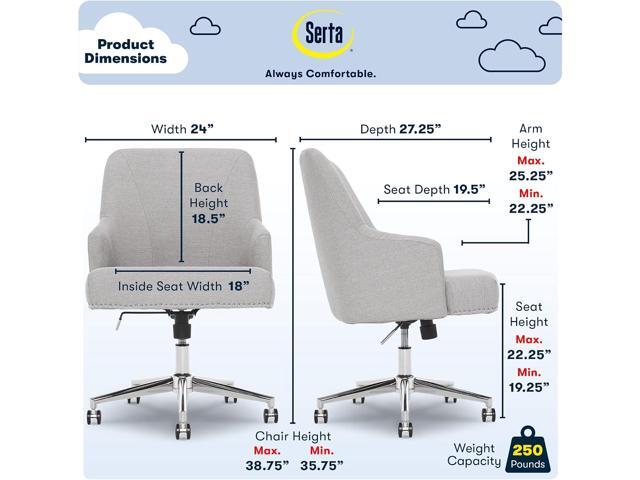 Serta Leighton Home Office Memory Foam, Height-Adjustable Desk Accent Chair with Chrome-Finished Stainless-Steel Base, Light Gray