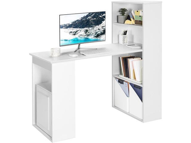IFANNY White Computer Desk w/Bookshelf, Modern Home Office Desk w/Storage Shelves & CPU Stand, Space-Saving Design, Compact Corner Computer...