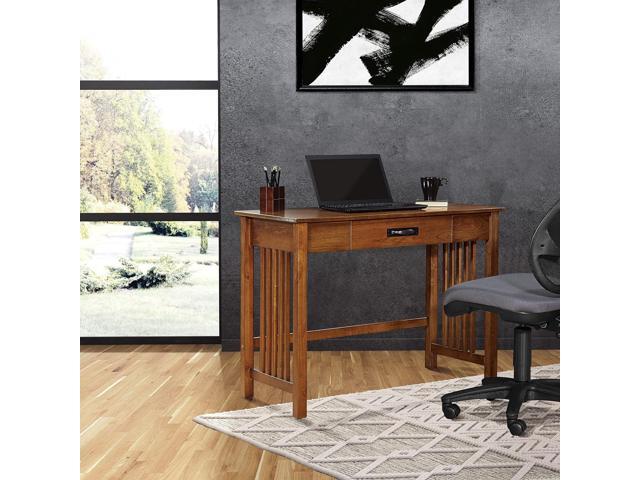 OSP Home Furnishings Sierra Writing Desk with Pull-Out Drawer and Mission Style Side Panels, Ash Brown
