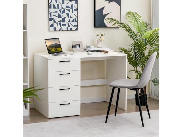Giantex White Computer Desk with 4 Large Drawers, Home Office Laptop PC Desk, Writing Table, Modern Computer Workstation for Bedroom Study Room