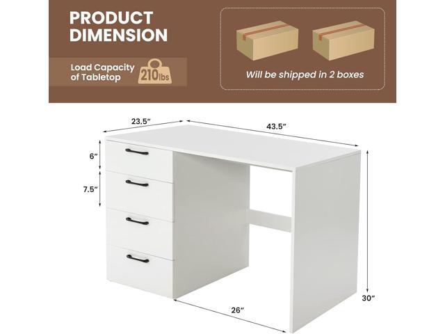 Giantex White Computer Desk with 4 Large Drawers, Home Office Laptop PC Desk, Writing Table, Modern Computer Workstation for Bedroom Study Room