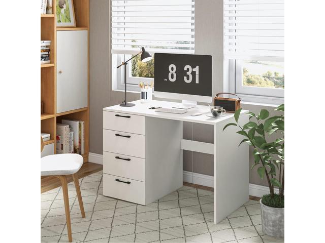Giantex White Computer Desk with 4 Large Drawers, Home Office Laptop PC Desk, Writing Table, Modern Computer Workstation for Bedroom Study Room