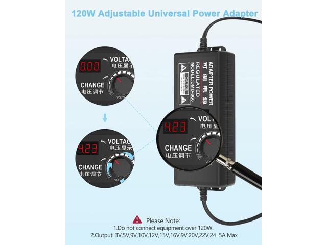 Aclorol Universal Power Supply 4V-24V 5A 120W Adjustable AC/DC Power Adapter 100-240V AC to DC 24V 19V 12V 5V 9V 6V 5A 4A Mulit-Voltage Variable...