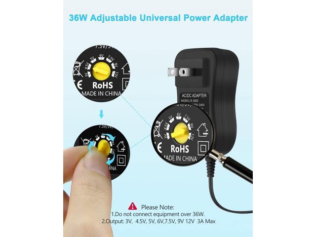 Aclorol 36W Universal AC/DC Power Adapter 3~12V 3A Adjustable Power Supply 100V-240V AC to DC 3V-12V 9V 7.5V 6V 5V 4.5V 3V 3A 2.5A 2A 1A Converter...