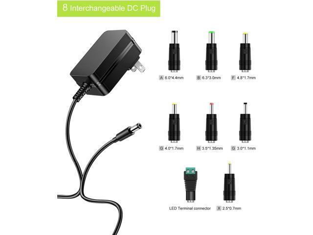 12V 2A Power Adapter AC Power Supply Cord 12 Volts 2 Amps Regulated Switching Charger with 8 Interchangeable DC Plug for 2000mA 1500mA 1000mA 900mA...