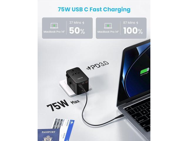 Universal Travel Adapter, VINTAR 75W GaN International Power Adapter with 3 USB C PD and 2 USB A QC, All in One Travel Essentials for...