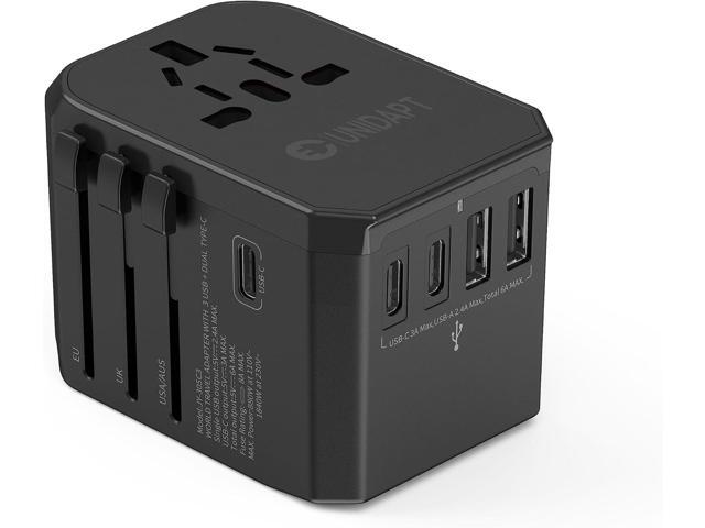 International Power Plug Adapter, Unidapt Universal Travel Adapter with 3 USB C and 2 USB A Ports, European Worldwide Wall Charger for EU UK AUS.