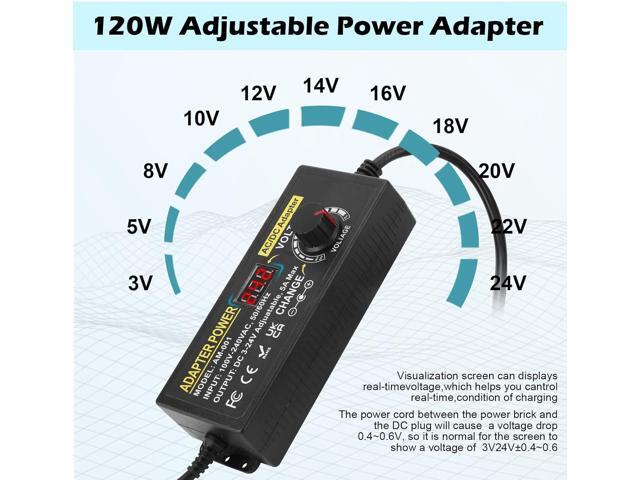 Adjustable Power Adapter, Towisituati Universal 3V ~ 24V Power Supply 5A 120W AC/DC Adapter Variable Power Supply AC 100V-240V Universal DC Power...