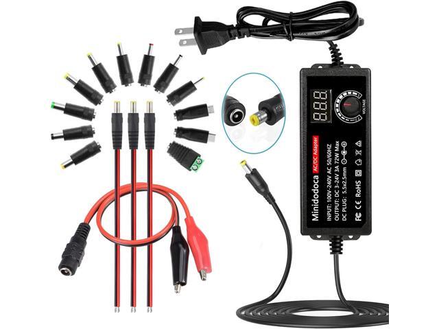 72W Power Supply Adjustable 3V ~ 24V Variable Universal Switching AC/DC Adapter Minidodoca AC to DC Converter with LED Voltage Display and 16 Tips,.