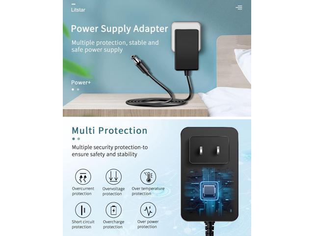 9V 2A AC Adapter, 6ft Cord, 5.5mm x 2.1mm & 2.5mm Barrel Jack, 100V-240V Input, 9V 2A Output, Advanced Safety Protections, Compatible with Routers,...
