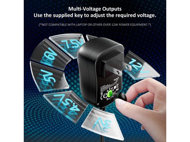 12W Universal Power Supply 12V 9V 7.5V 6V 5V 4.5V 3V 1A AC to DC Adapter for Led Strip Router Speaker CCTV Camera Tablet Radio 3 to 12 Volts 1000mA...