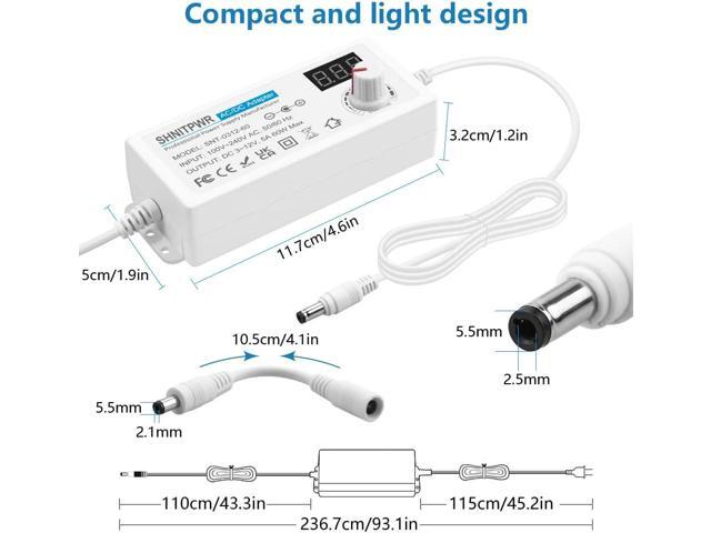 SHNITPWR 36W Universal Power Supply 100-240V AC to DC 3V ~ 24V 1.5A Converter 3V 5V 6V 9V 12V 15V 18V 20V 24V Multi-Voltage Adjustable Power...