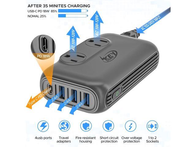 220V to 110V Converter, Key Power 230-Watt Step Down Voltage Converter & Power Converter, International Travel Power Adapter with USB C Port 18W.