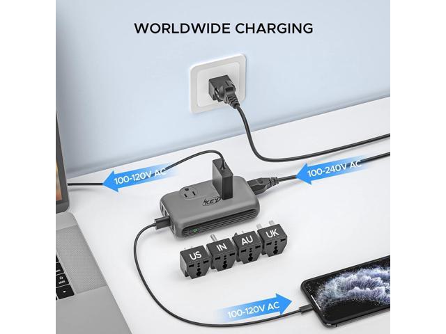 220V to 110V Converter, Key Power 230-Watt Step Down Voltage Converter & Power Converter, International Travel Power Adapter with USB C Port 18W.