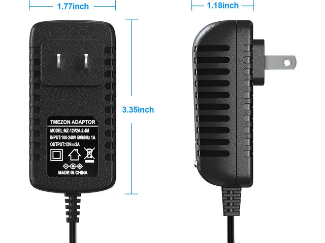 TMEZON 12 Volt 2A Power Adapter Supply AC to DC 2.1mm X 5.5mm Plug 12v 2 Amp Wall Plug Extra Long 8 Foot Cord LED Strip Module Light