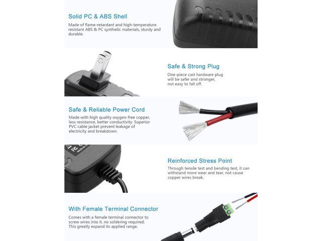 ALITOVE 5V 3A Power Supply Adapter Converter Cord, Pack of 5, 5.5mm x 2.5mm 2.1mm Tip AC 100V~240V to DC 5 Volt 3000mA 2500mA 15W for WS2812B...