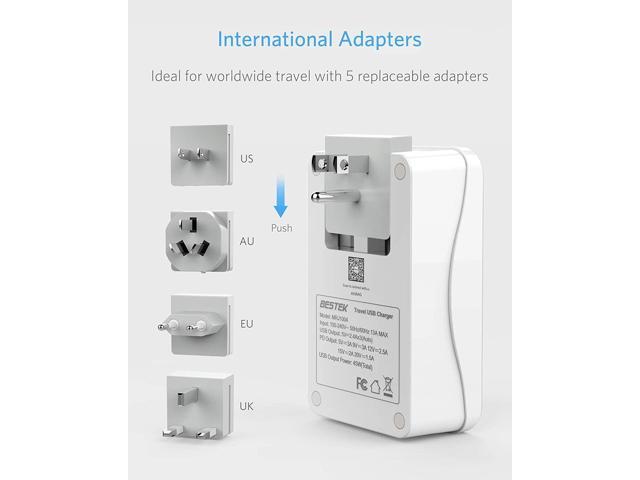 BESTEK International Travel Adapter, 3000W Converter Travel Adapter for Hair Dryer, Curling Iron USB Travel Wall Charger with Worldwide Wall Plugs...