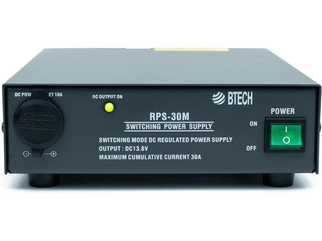 BTECH RPS-30M 30 Amp Compact Regulated Bench Power Supply - 13.8V AC-to-DC Converter with Screw Terminals & Cigarette Plug Output
