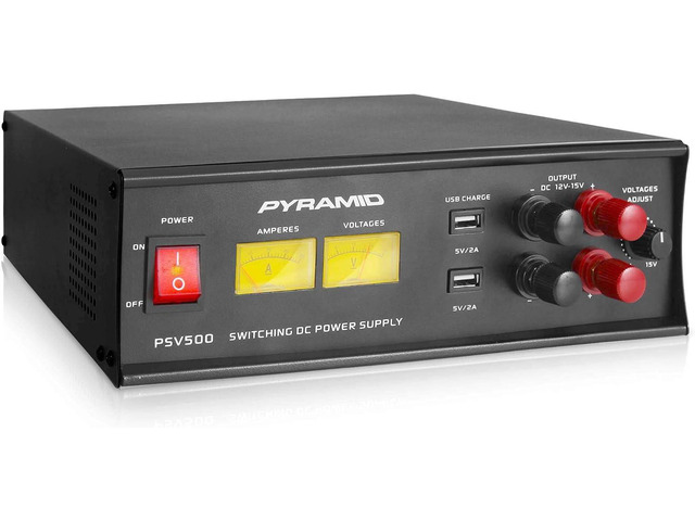 Pyramid PSV500 Universal Compact 50 Amp Adjustable 12 to 15 Volts Output Home Bench Power Converter Supply, with 2 USB Ports and Overload Protection