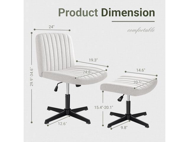 Flamaker Desk Chair No Wheels Arms, Armless Office Chair with Ottoman, Cross Legged Wide Fabric Padded Home Office Chair Task Chair for Living Room...