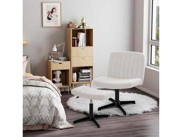 Flamaker Desk Chair No Wheels Arms, Armless Office Chair with Ottoman, Cross Legged Wide Fabric Padded Home Office Chair Task Chair for Living Room...