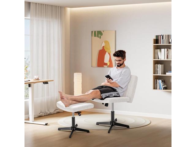 Flamaker Desk Chair No Wheels Arms, Armless Office Chair with Ottoman, Cross Legged Wide Fabric Padded Home Office Chair Task Chair for Living Room...
