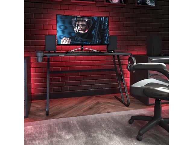 Flash Furniture Fisher Gaming Desk - Black Ergonomic Computer Desk - 51.5' Gamers Table with Cup Holder and Headphone Hook