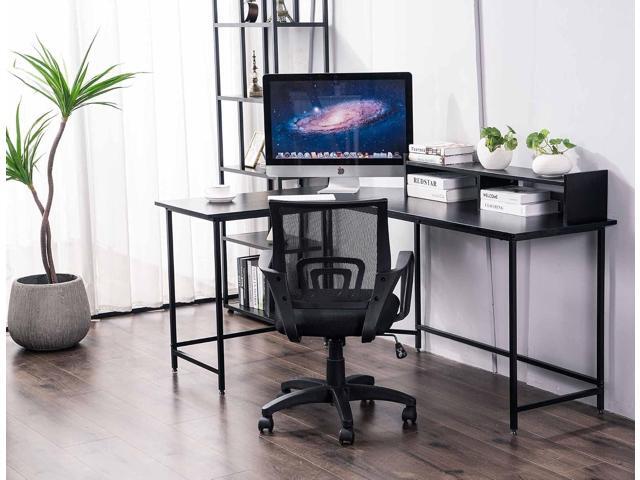 ivinta L Shaped Gaming Desk, Modern Reversible Corner Computer Desk with Monitor Stand for Small Spaces Living Room Bedroom Home Office 6404 (Black)