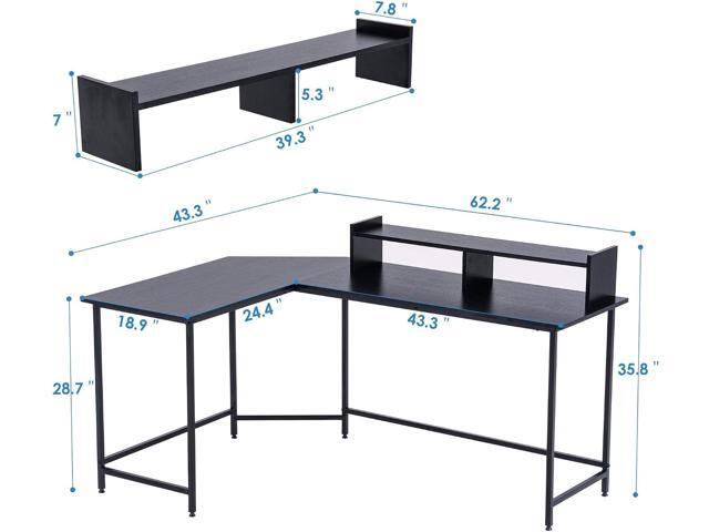ivinta L Shaped Gaming Desk, Modern Reversible Corner Computer Desk with Monitor Stand for Small Spaces Living Room Bedroom Home Office 6404 (Black)