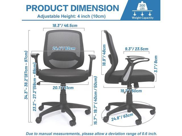 KOLLIEE Mid Back Mesh Office Chair Ergonomic Swivel Black Desk Office Chair Flip Up Armrests with Lumbar Support Adjustable Height Computer Task...