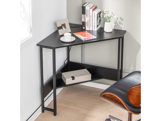 Tangkula Corner Desk with Power Outlet & USB Ports, Triangle Computer Desk with Charging Station, Storage Shelf, Space Saving Writing Desk, Vanity...