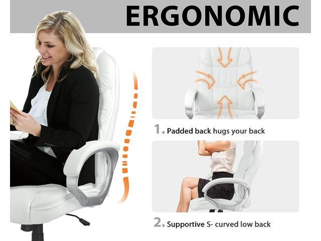 Ergonomic Office Chair, Height Adjustable Pu Leather Office Chair with Padded Armrests and Lumbar Support, 250 Lbs Heavy Duty Swivel Desk Chair...