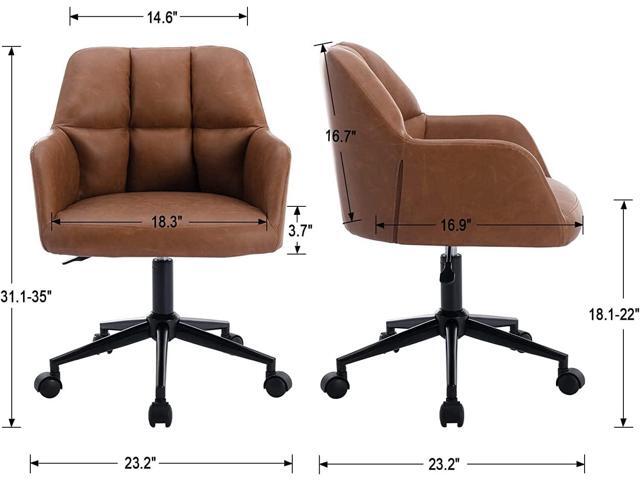 Modern PU Leather Office Desk Chair with Armrest, Height Adjustable Wide Seat Computer Task Chair for Home Office, Mid Back Accent Chair, Brown