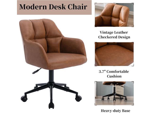 Brown Leather Desk Chair Office Chair with Mid Back Support Armrest, Adjustable-Height 360° Swivel Rolling Task Chair Home Office Modern Vanity...