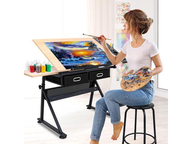 NOVA MICRODERMABRASION Adjustable Height Drafting Desk Drawing Table Tiltable Tabletop for Reading, Writing Art Craft w/Stool and Drawers